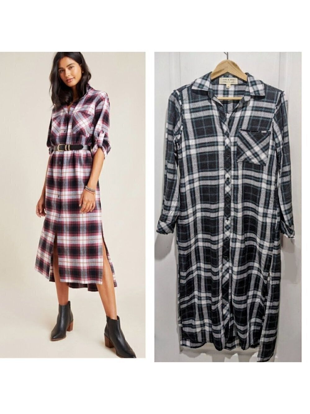 Cloth & Stone | Maxi Shirt Dress in Green Plaid
